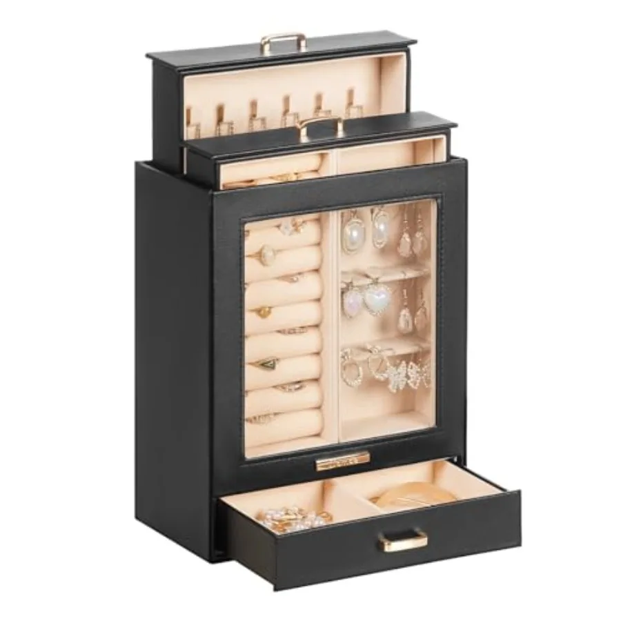 Jewelry Organizer Box for Women Girls Necklaces Rings Earrings Bracelets Storage Case Black + Gold
Jewelry Organizer Box for Women Girls Necklaces Rings Earrings Bracelets Storage Case Black + Gold