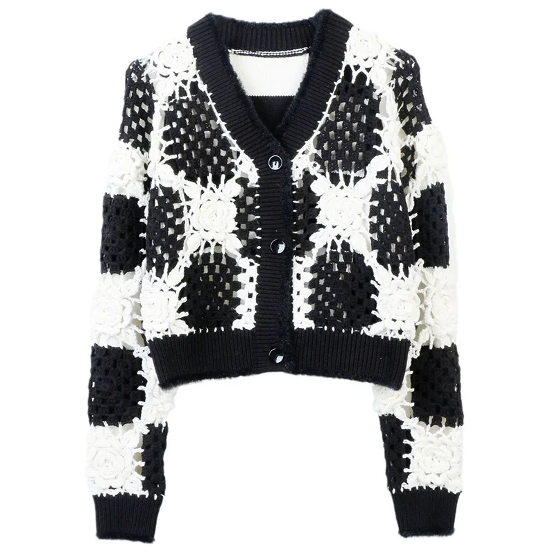Knitted cardigan jacket women Retro 2025 autumn/winter casual loose lazy Hollow hook flower V-neck basic Simple
Knitted cardigan jacket women Retro 2025 autumn/winter casual loose lazy Hollow hook flower V-neck basic Simple