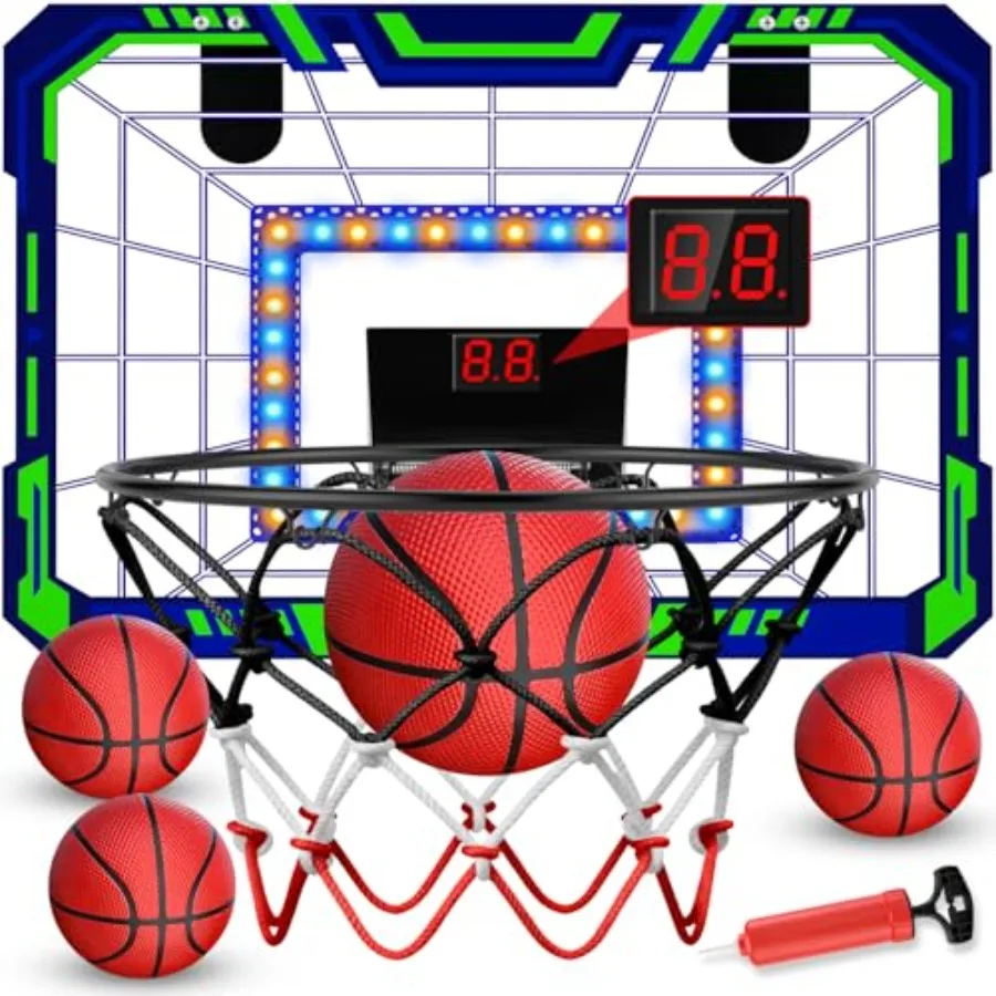 Indoor Basketball Hoop - Over The Door Mini Basketball Hoop with LED Scoreboard Lights and Sound Includes 4 Balls - Fun Birthda
Indoor Basketball Hoop - Over The Door Mini Basketball Hoop with LED Scoreboard Lights and Sound Includes 4 Balls - Fun Birthda