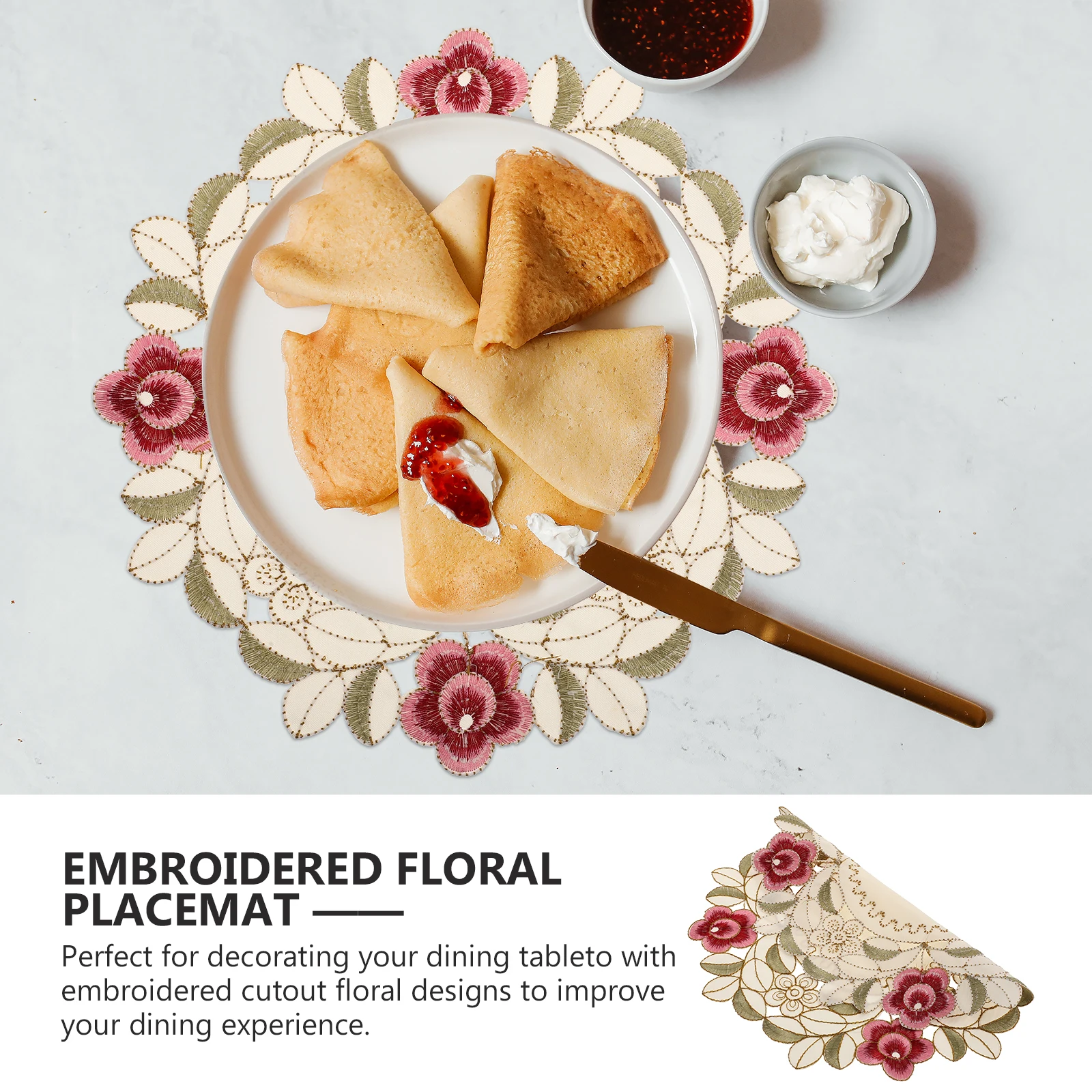 Round Heat-Resistant Floral Placemat Hollowed-Out Design Table Mat Dining Table Insulated Waterproof Tableware Cushion Coaster
Round Heat-Resistant Floral Placemat Hollowed-Out Design Table Mat Dining Table Insulated Waterproof Tableware Cushion Coaster