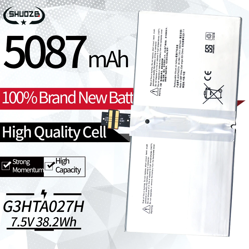 New G3HTA027H DYNR01 Laptop Battery For Microsoft Surface Pro 4 1724 12.3" Tablet 7.5V 38.2WH 5087mAh
New G3HTA027H DYNR01 Laptop Battery For Microsoft Surface Pro 4 1724 12.3" Tablet 7.5V 38.2WH 5087mAh