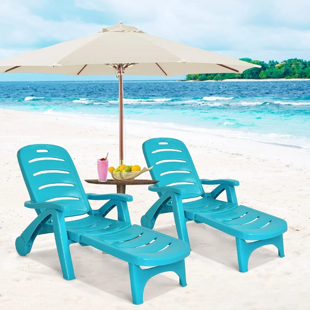 Folding Chaise Lounge Chair, Plastic Patio Lounger w/ 2 Rolling Wheels, 5-Adjustable Positions, Armrests, Outdoor Lounge
Folding Chaise Lounge Chair, Plastic Patio Lounger w/ 2 Rolling Wheels, 5-Adjustable Positions, Armrests, Outdoor Lounge