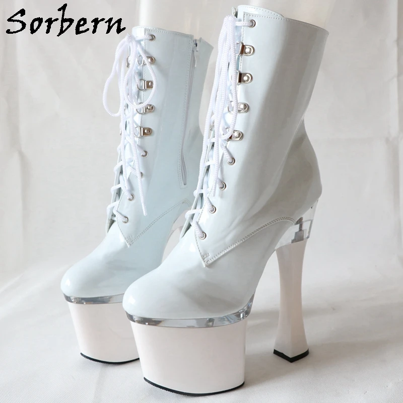 Sorbern 18Cm Block High Heel Boots Women Lace Up Short Booties Round Toe Platform Plastic High Heel Fetish Shoes Custom
Sorbern 18Cm Block High Heel Boots Women Lace Up Short Booties Round Toe Platform Plastic High Heel Fetish Shoes Custom