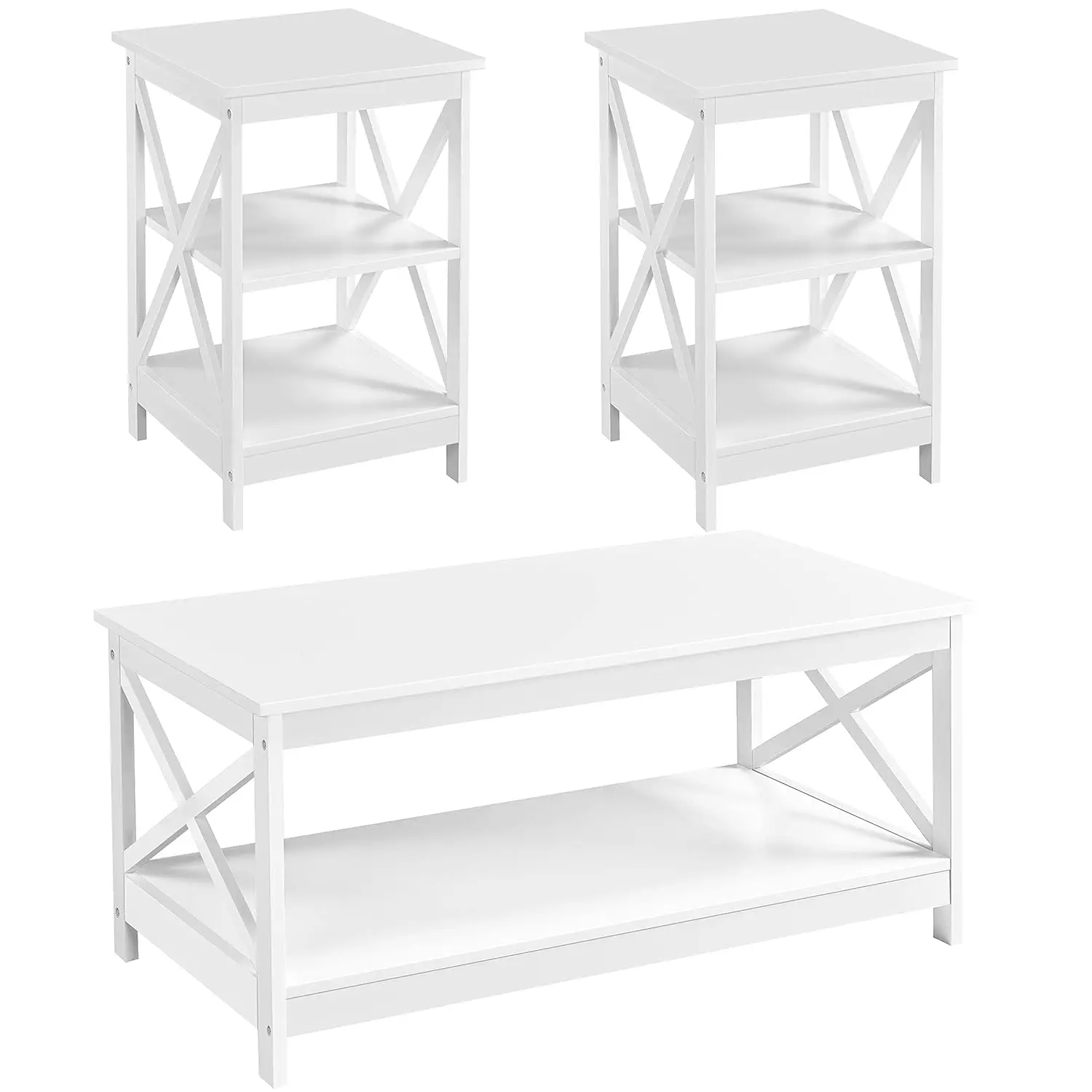 3-Piece Coffee & Side Table Set w/Wood Shelf X-Tier Living Room Accent Furniture White Customized
3-Piece Coffee & Side Table Set w/Wood Shelf X-Tier Living Room Accent Furniture White Customized