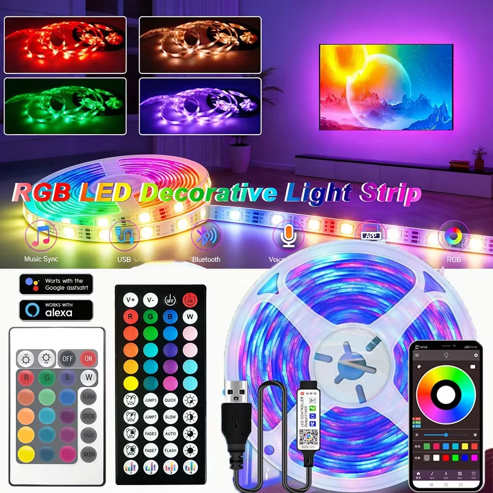 5050 RGB USB LED Strip Lights APP Control Color Changing Led Light Flexible Lamp Tape for Room Decoration TV Backlight Diode
5050 RGB USB LED Strip Lights APP Control Color Changing Led Light Flexible Lamp Tape for Room Decoration TV Backlight Diode