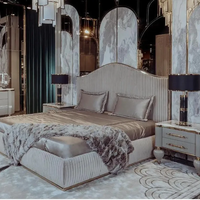 Luxury King Size Headboard Frame Bedroom Bed Set Italian Home Velvet Fabric Upholstered Bed Villa Cama De Casal Furniture Home
Luxury King Size Headboard Frame Bedroom Bed Set Italian Home Velvet Fabric Upholstered Bed Villa Cama De Casal Furniture Home