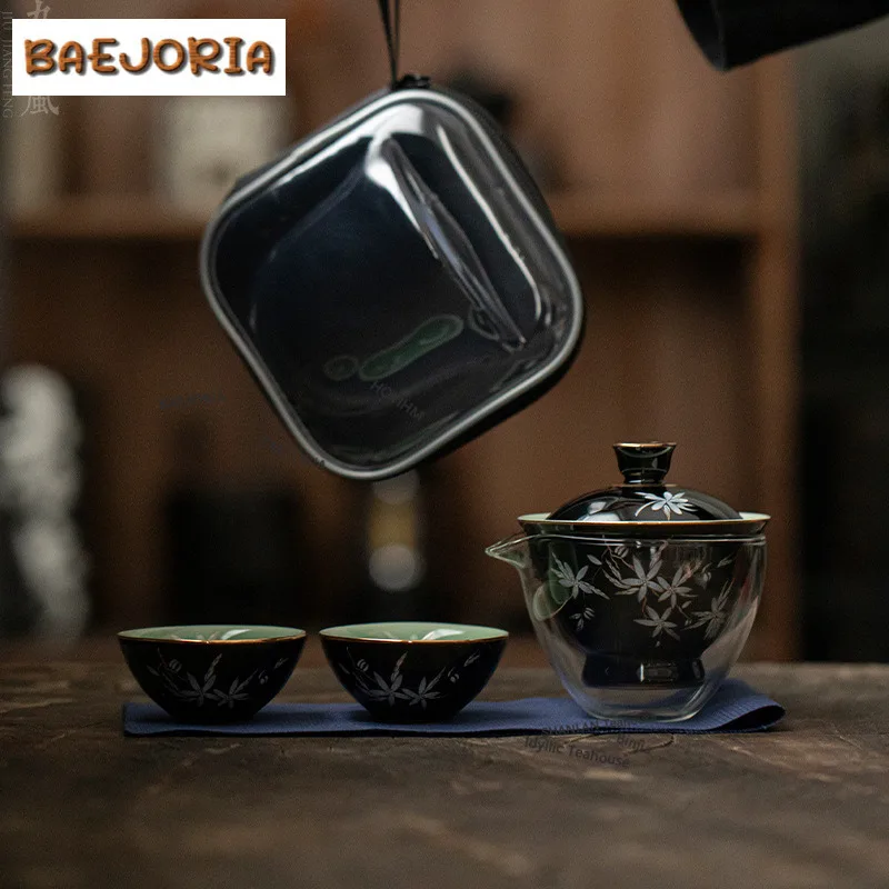 Overglaze Color Black Gold Apricot Blossom Travel Tea Set Kit Retro 1 Pot 3 Cups Tea Maker Organizer Portable Outdoor Stock Bags
Overglaze Color Black Gold Apricot Blossom Travel Tea Set Kit Retro 1 Pot 3 Cups Tea Maker Organizer Portable Outdoor Stock Bags