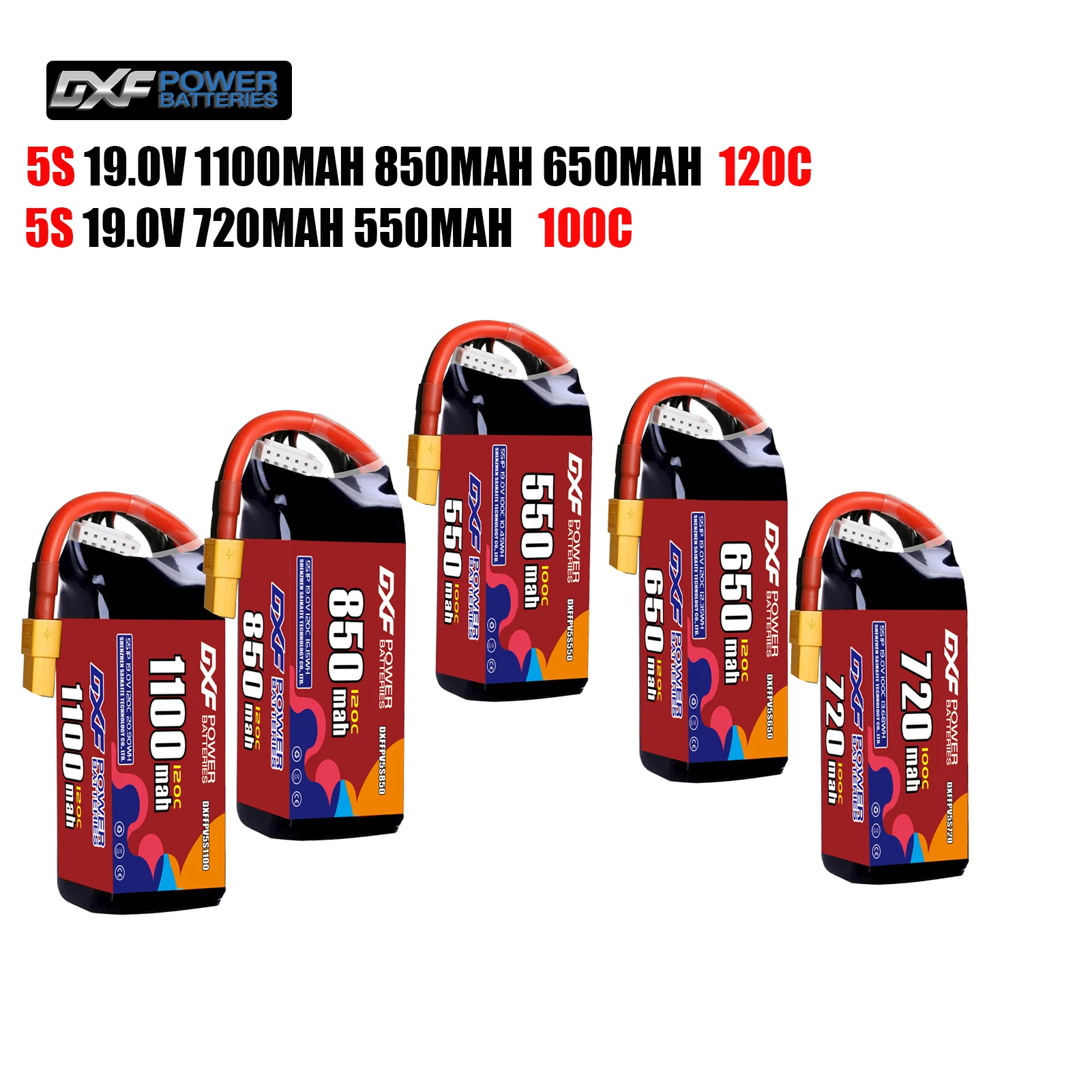 DXF Lipo 5S Battery 19.0V 1100mAh 850mAh 650mA 120C 720mAh 550mAh 100C XT30 XT60 JST Plug for FPV Quadcopter Drone
DXF Lipo 5S Battery 19.0V 1100mAh 850mAh 650mA 120C 720mAh 550mAh 100C XT30 XT60 JST Plug for FPV Quadcopter Drone