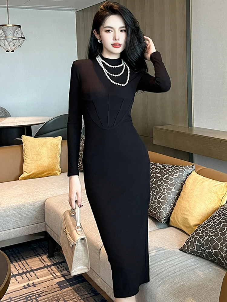 New Fashion Autumn Winter Knitted Long Dress Women Ladies Clothing Inner-Match Black Long Sleeve Skinny Midi Robe Mujer Vestidos
New Fashion Autumn Winter Knitted Long Dress Women Ladies Clothing Inner-Match Black Long Sleeve Skinny Midi Robe Mujer Vestidos