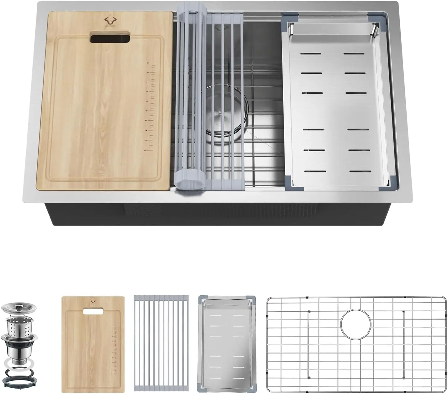 30 Inch Undermount Kitchen Sink 16 Gauge Stainless Steel Single Bowl Workstation Sink with Accessories 30x19x10
30 Inch Undermount Kitchen Sink 16 Gauge Stainless Steel Single Bowl Workstation Sink with Accessories 30x19x10
