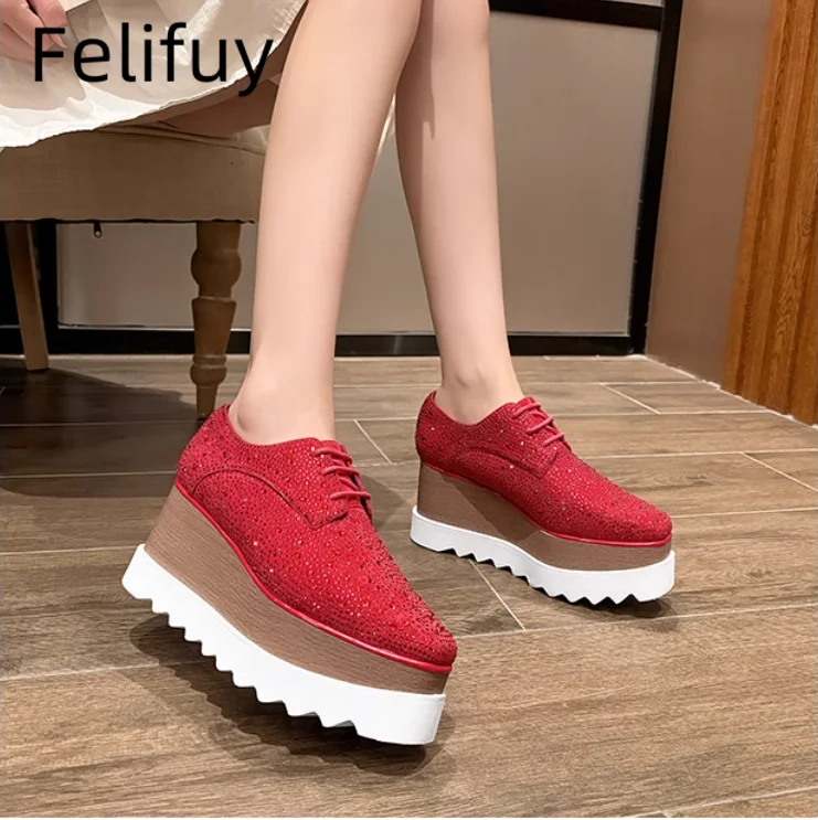 New Real Leather Spring Women Platform Shoes Rhinestones Thick-soled Black White Red Shoes Shining Crystal Trend Casual Sneakers
New Real Leather Spring Women Platform Shoes Rhinestones Thick-soled Black White Red Shoes Shining Crystal Trend Casual Sneakers