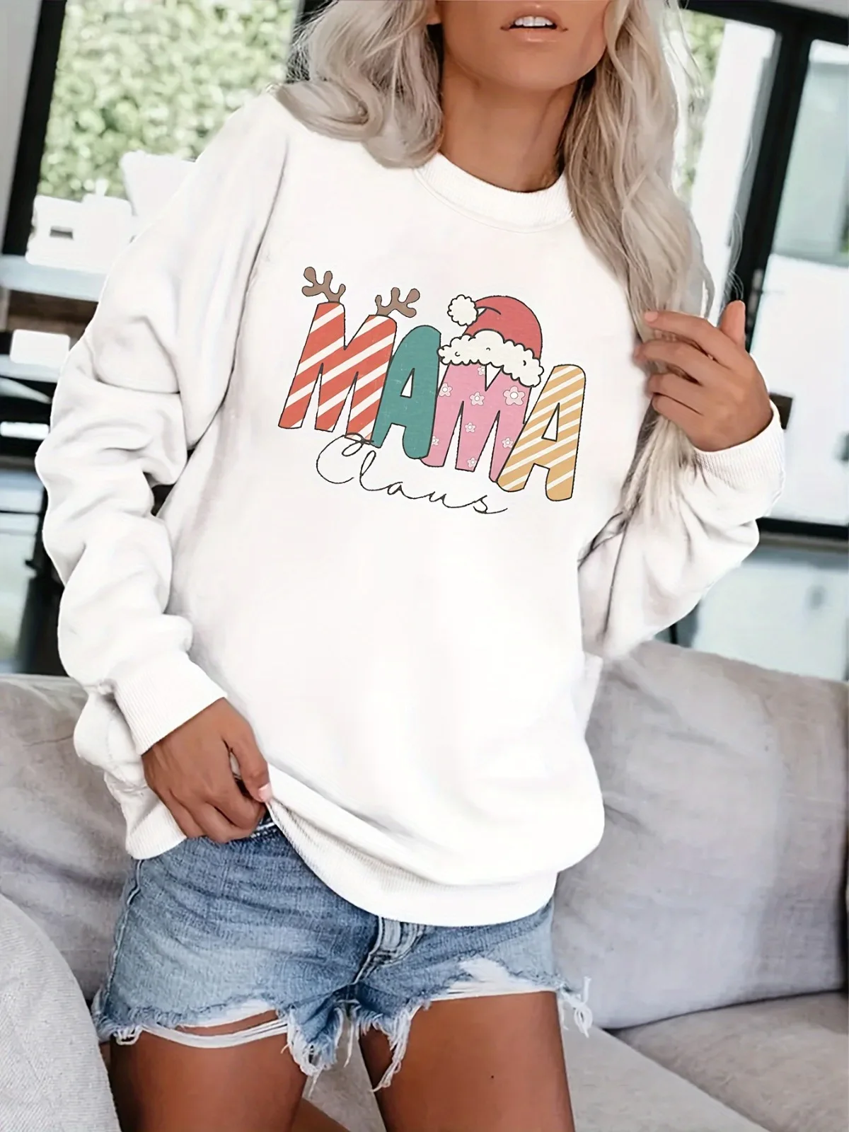 Women's Fashion Casual Sweatshirt with MAMA Printed Pattern on Christmas Letters Is Suitable for Holiday Gifts Daily Wear Tops
Women's Fashion Casual Sweatshirt with MAMA Printed Pattern on Christmas Letters Is Suitable for Holiday Gifts Daily Wear Tops