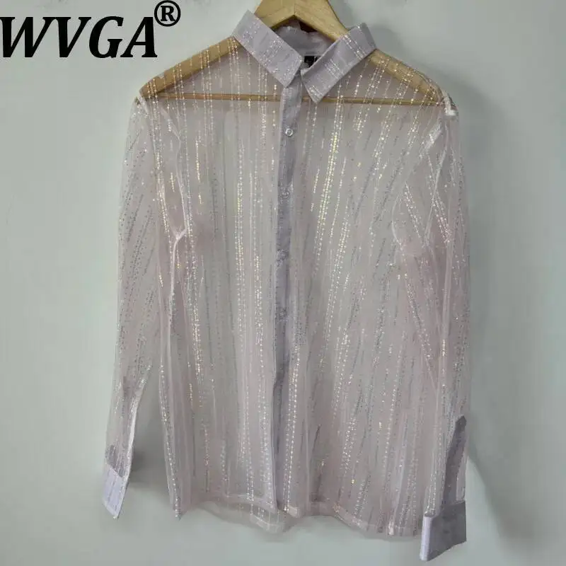 WVGA Men's Summer New Sequin Embroidered Sheer Mesh Long Sleeve Shirt Original Design Loose Fit Unique Versatile Tops Ins W22978
WVGA Men's Summer New Sequin Embroidered Sheer Mesh Long Sleeve Shirt Original Design Loose Fit Unique Versatile Tops Ins W22978