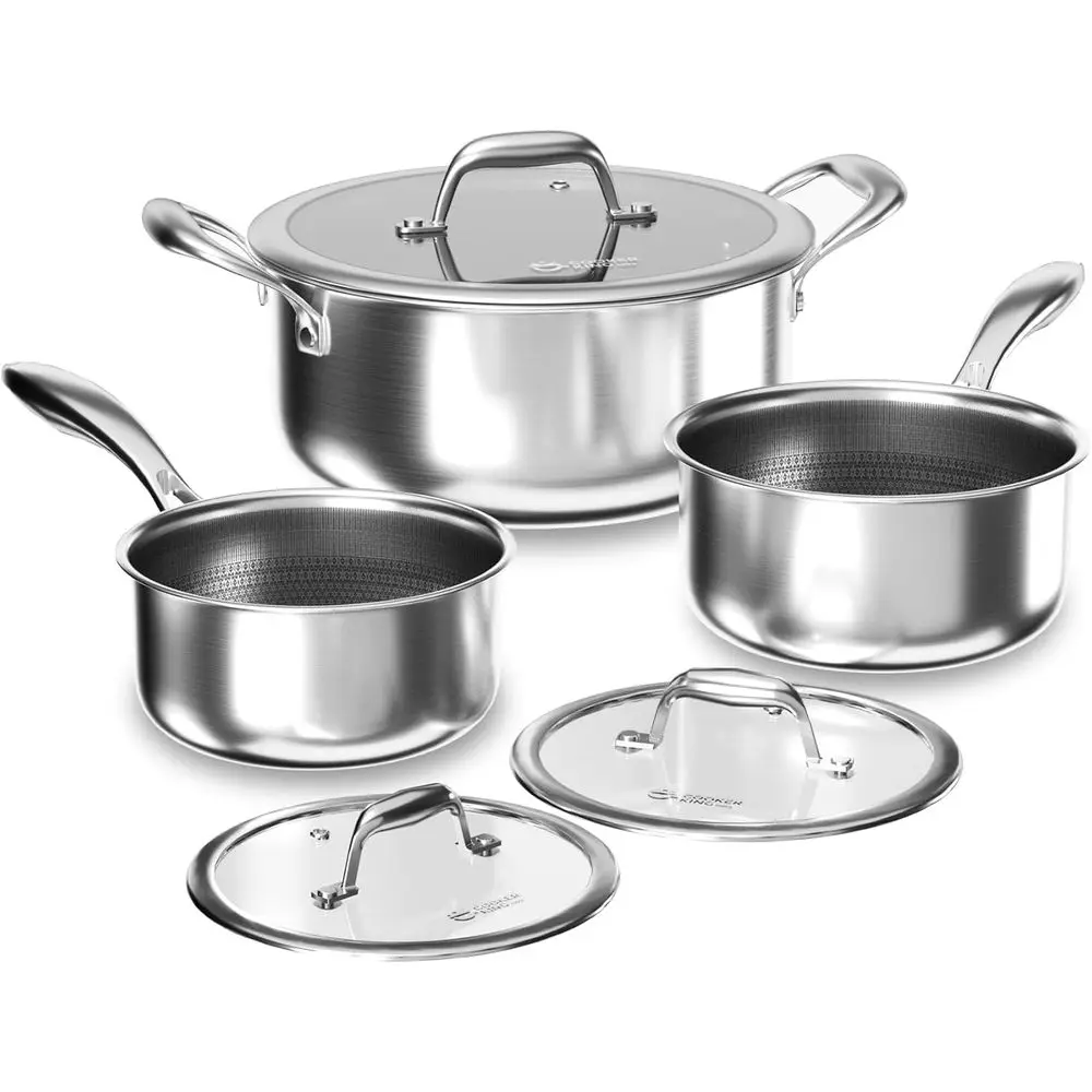 StainlSteel 6 Pcs Pots Set, 1.5 & 2QT Sauan and 5-Quart Pots with Lids, Non Stick, Non Toxic, Stay-Cool Handles, Induction, Oven
StainlSteel 6 Pcs Pots Set, 1.5 & 2QT Sauan and 5-Quart Pots with Lids, Non Stick, Non Toxic, Stay-Cool Handles, Induction, Oven