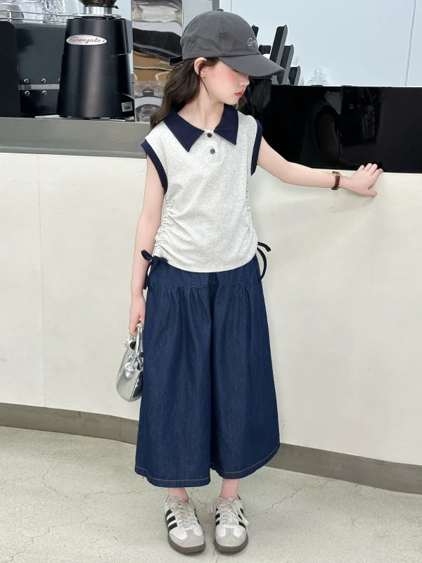Faionable Summer Outfit for Girls Child Thin Cotton Svel irt And Wide Leg Jeans Two Piece Set ort Sve Lon...
Faionable Summer Outfit for Girls Child Thin Cotton Svel irt And Wide Leg Jeans Two Piece Set ort Sve Lon...