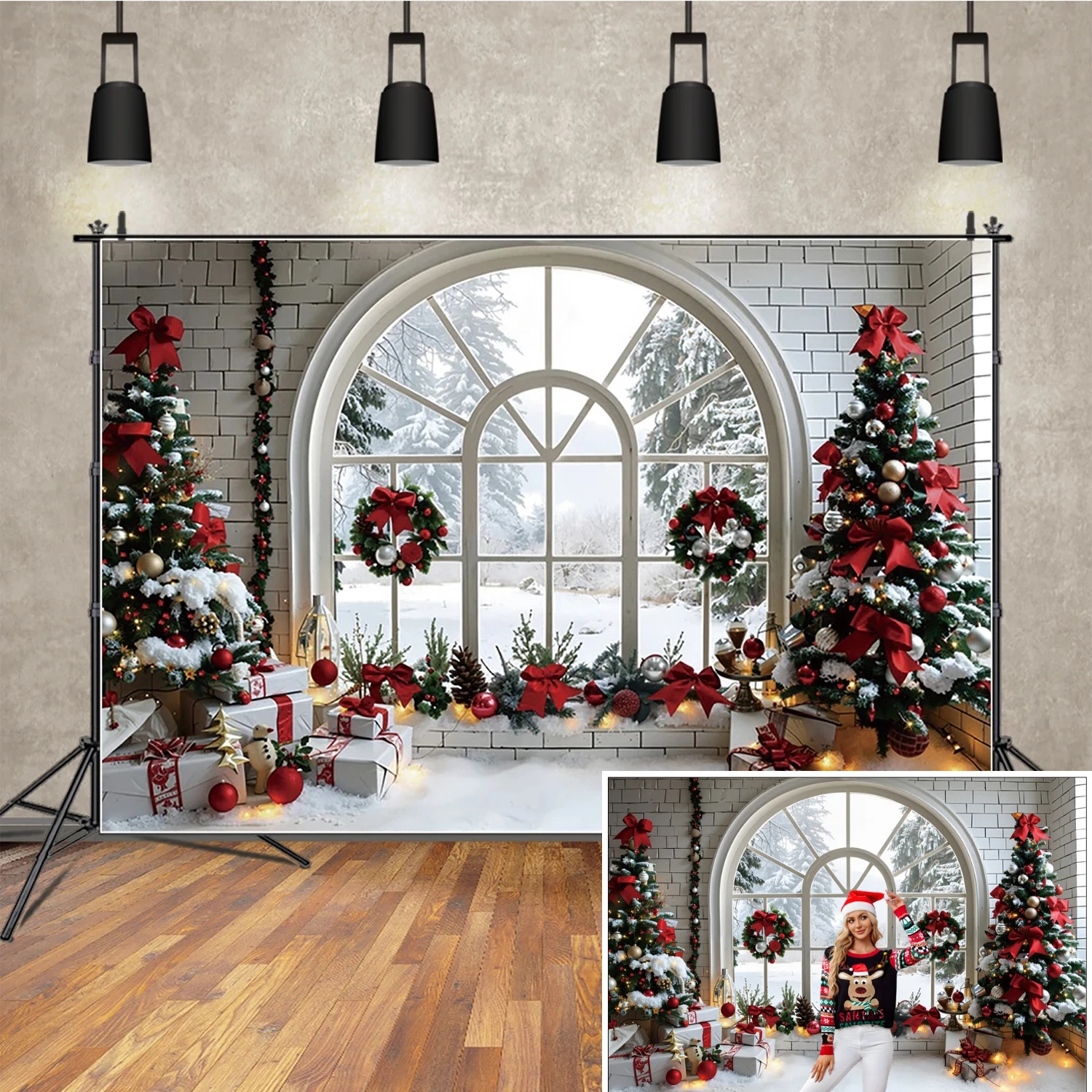 MOON.QG Arch Window Garland Photography Backdrop Studio Christmas Trees Red Gifts Background Decoration Shooting Child Wallpaper
MOON.QG Arch Window Garland Photography Backdrop Studio Christmas Trees Red Gifts Background Decoration Shooting Child Wallpaper