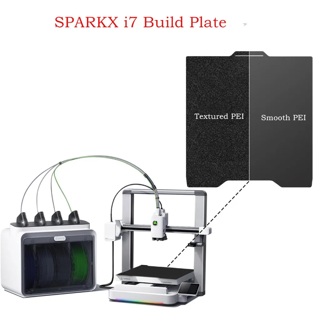 For Creality SPARKX i7 Build Plate Smooth Textured PEI Double Sided Black PEI Flexible Spring Steel Sheet 301x267mm Heated Bed
For Creality SPARKX i7 Build Plate Smooth Textured PEI Double Sided Black PEI Flexible Spring Steel Sheet 301x267mm Heated Bed