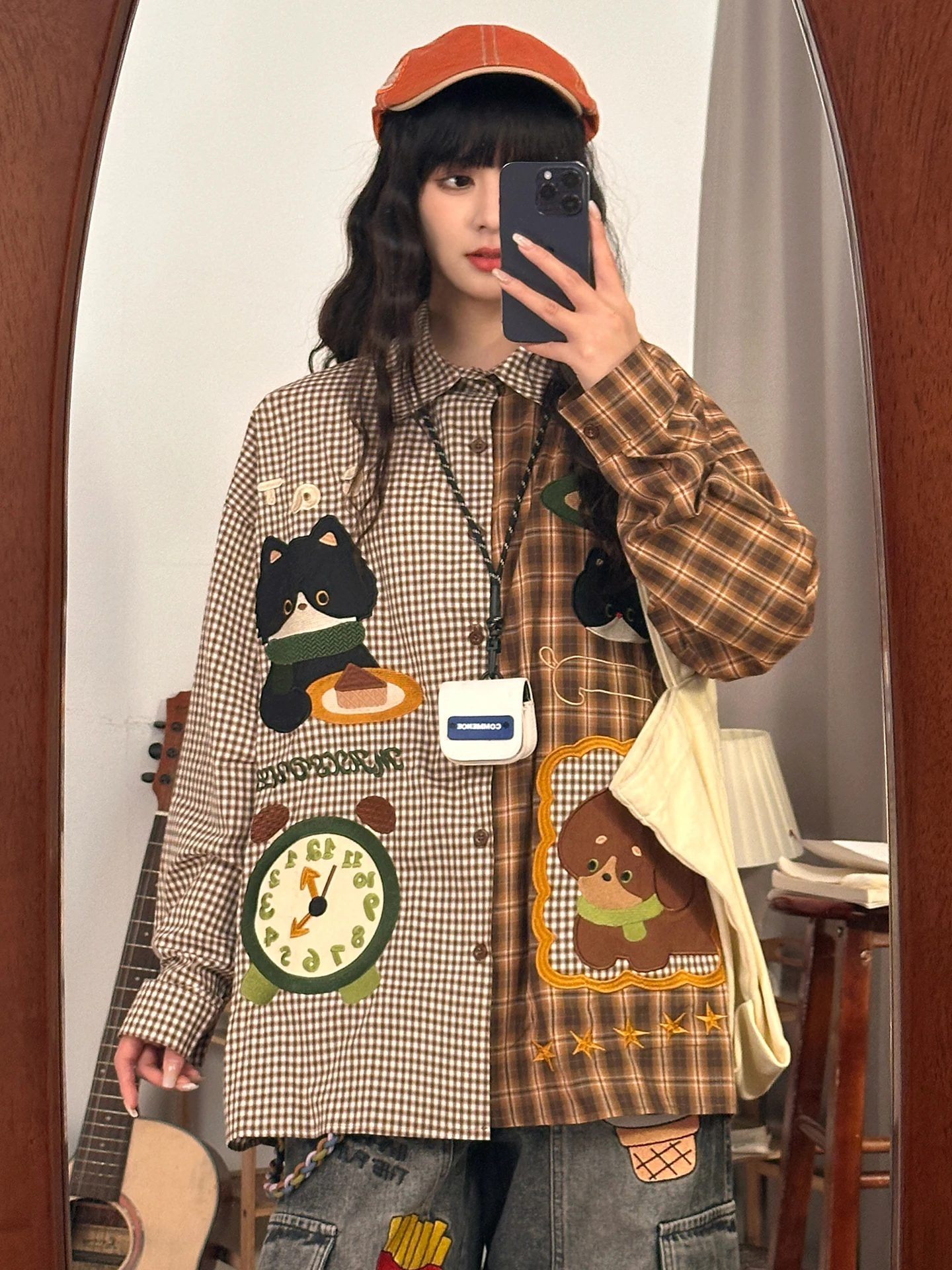 Retro Japanese Cartoon Embroidered Plaid Patchwork Long Sve Loose Women's irt College Sle Top Pure Cotton Casual Wear
Retro Japanese Cartoon Embroidered Plaid Patchwork Long Sve Loose Women's irt College Sle Top Pure Cotton Casual Wear