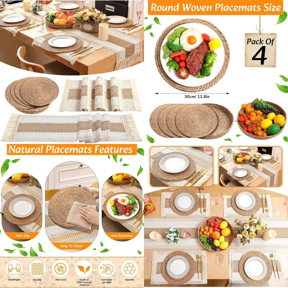 Набор круглых тканых салфеток в стиле бохо, 4/6 предметов, двухцветная строчка макраме, длинная дорожка для стола, деревенский хлопок из мешковины для кухонной столовой (
Набор круглых тканых салфеток в стиле бохо, 4/6 предметов, двухцветная строчка макраме, длинная дорожка для стола, деревенский хлопок из мешковины для кухонной столовой (