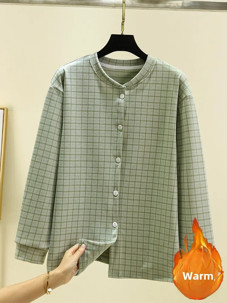 Thiened Fce Pajama Top Women's Winter Spwear Long Sve Single Button round Ne Plaid Open Cardigan Home Clothes
Thiened Fce Pajama Top Women's Winter Spwear Long Sve Single Button round Ne Plaid Open Cardigan Home Clothes