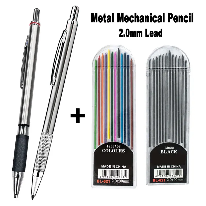 Metal Stainless Steel Mechanical Pencil 2.0mm Colored Black 2B Lead For Art Sktech Drawing Woodwork Design Office School Writing
Metal Stainless Steel Mechanical Pencil 2.0mm Colored Black 2B Lead For Art Sktech Drawing Woodwork Design Office School Writing