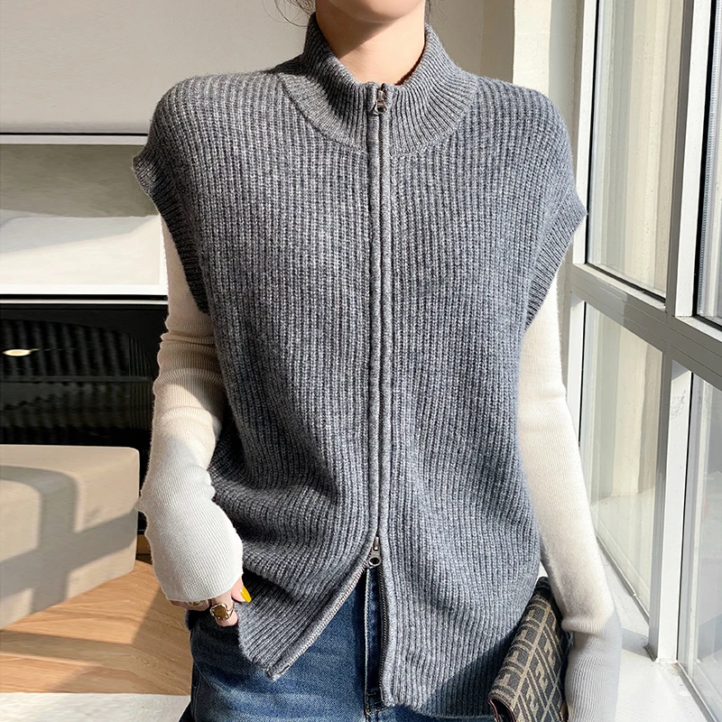 Autumn And Winter New Loose Stacked Wool Vest Sweater High Neck Zipper Knit Cardigan Vest Vest Women's Waistcoat
Autumn And Winter New Loose Stacked Wool Vest Sweater High Neck Zipper Knit Cardigan Vest Vest Women's Waistcoat
