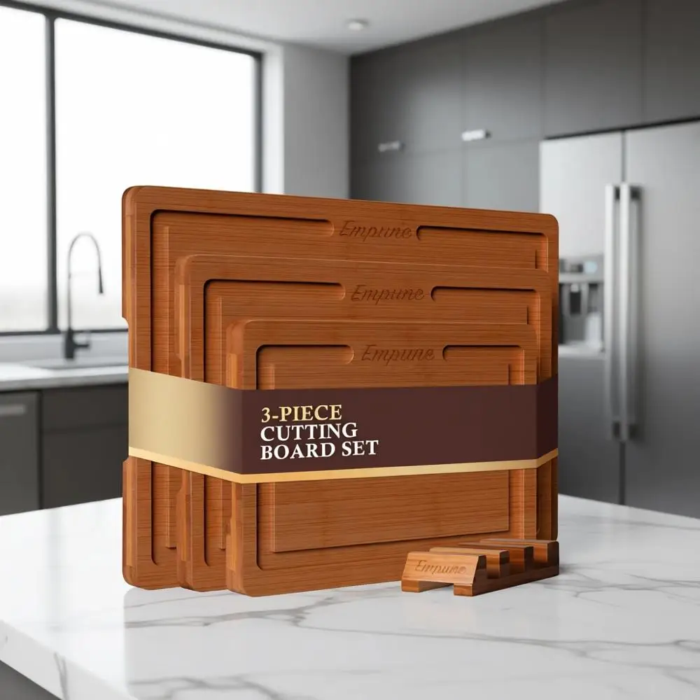 Brown Wooden Chopping Board Set with Holder for Kitchen Prep and Serving
Brown Wooden Chopping Board Set with Holder for Kitchen Prep and Serving