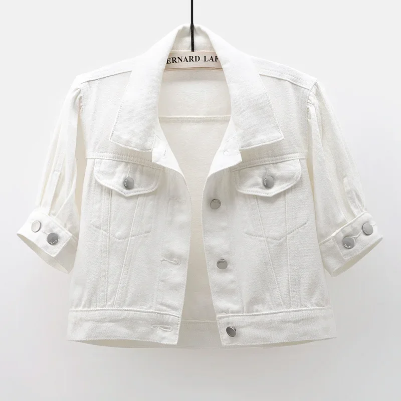 Fashion White Denim Jacket Coat Women Spring Summer Thin Slim Short Cowboy Outerwear Big Pocket Half Sleeve Jeans Jackets Female
Fashion White Denim Jacket Coat Women Spring Summer Thin Slim Short Cowboy Outerwear Big Pocket Half Sleeve Jeans Jackets Female
