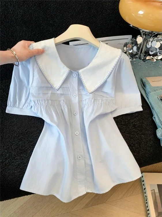 Elegant Embroidered Doll Collar Loose Women's Shirt Anti-Aging Spring Summer New Style Sweet Pleated Top Trendy Commute Wind
Elegant Embroidered Doll Collar Loose Women's Shirt Anti-Aging Spring Summer New Style Sweet Pleated Top Trendy Commute Wind