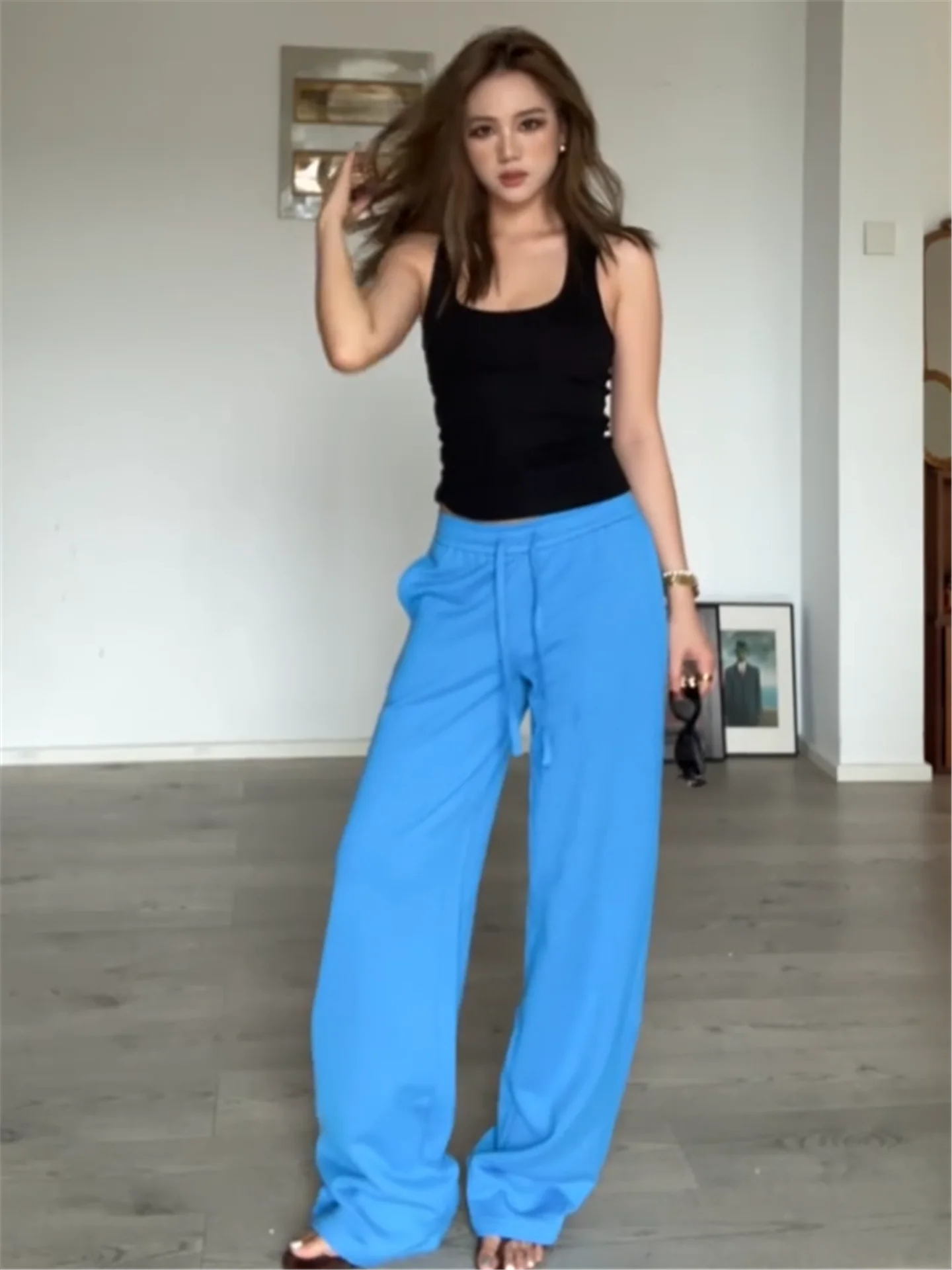 Low Waist Casual Drawstring Blue Straight Leg Pants Women's Summer Loose Drapey Taller Extended Length American Hot Girl Style
Low Waist Casual Drawstring Blue Straight Leg Pants Women's Summer Loose Drapey Taller Extended Length American Hot Girl Style