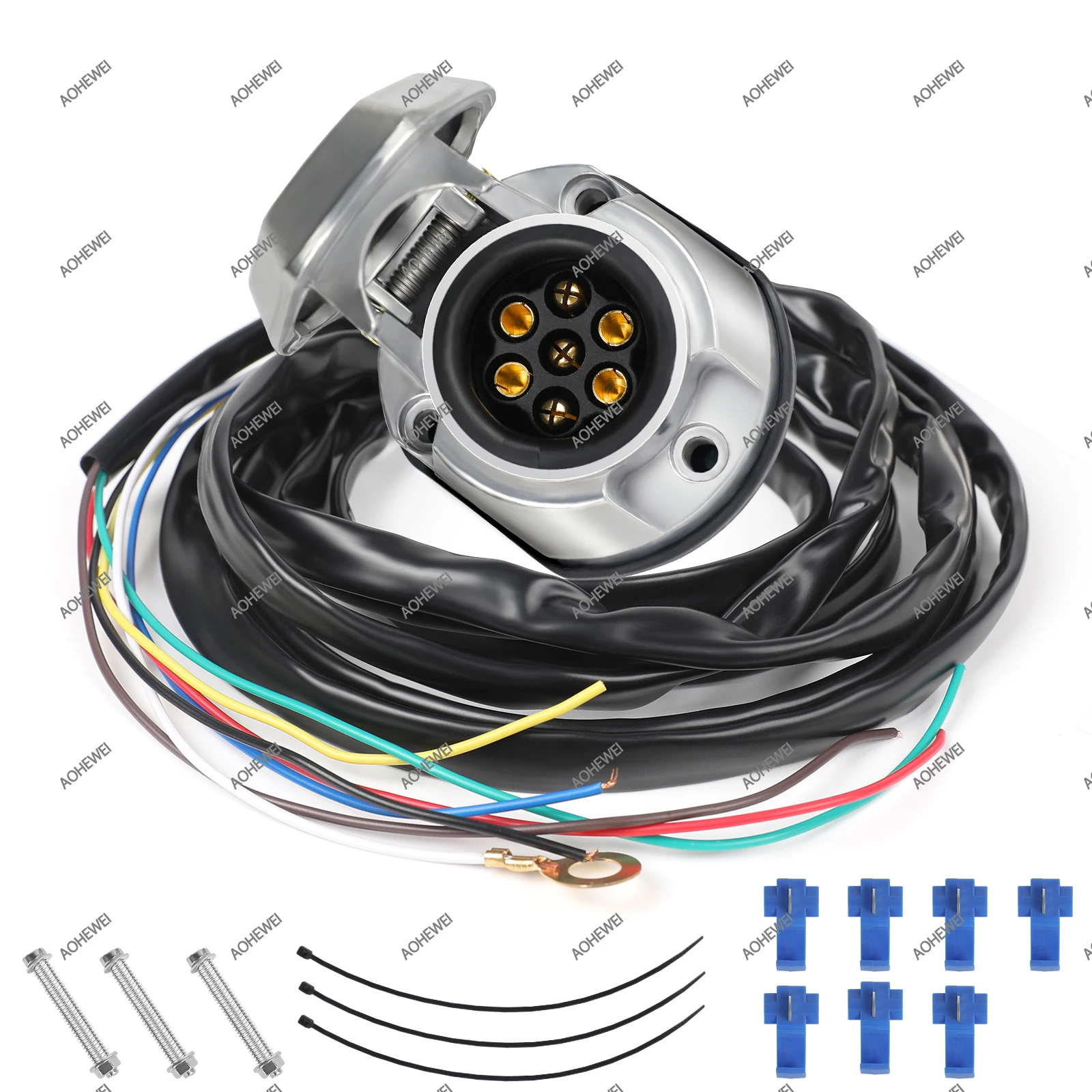 AOHEWEI 7-Pin Trailer Socket with 2 m Cable, Waterproof Towing Hitch Socket Wiring Harness 7-Pin Pre-Wired 7-Core Vehicle Cable
AOHEWEI 7-Pin Trailer Socket with 2 m Cable, Waterproof Towing Hitch Socket Wiring Harness 7-Pin Pre-Wired 7-Core Vehicle Cable