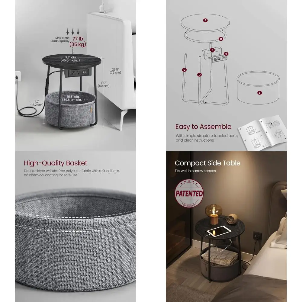 Charging Station Side Table, Fabric Basket End Table, USB Nightstand, Modern Living & Bedroom Furniture, Ebony Black and Slate G
Charging Station Side Table, Fabric Basket End Table, USB Nightstand, Modern Living & Bedroom Furniture, Ebony Black and Slate G