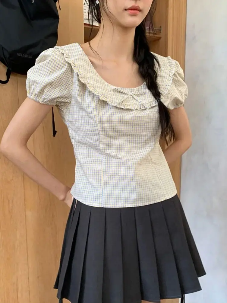 Alien Kitty Summer Gentle Girls Blouses New Women Plaid Vintage 2025 Sweet Office Lady Short Sleeve Slim Women Daily All Match
Alien Kitty Summer Gentle Girls Blouses New Women Plaid Vintage 2025 Sweet Office Lady Short Sleeve Slim Women Daily All Match