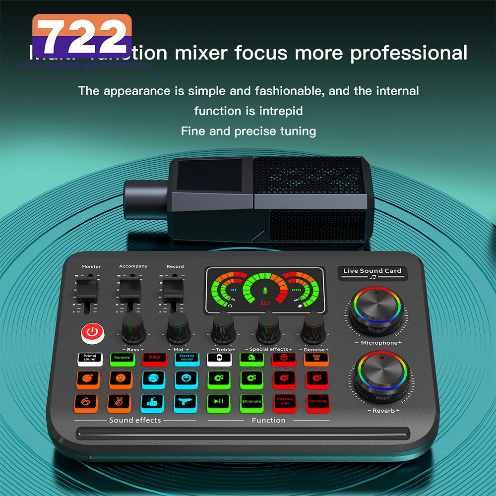 OTG Live Sound Card Mixer BT Audio Mixer Noise Reduction Rechargeable Battery For Singing Live Streaming Selling Recording Game
OTG Live Sound Card Mixer BT Audio Mixer Noise Reduction Rechargeable Battery For Singing Live Streaming Selling Recording Game