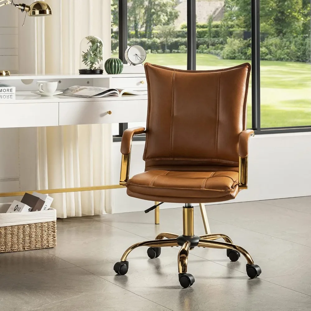 Faux Leather Home Office Desk Chair, Adjustable Swivel Computer Chair with Golden Legs and Arms, Comfy Upholstered Task Chair,C
Faux Leather Home Office Desk Chair, Adjustable Swivel Computer Chair with Golden Legs and Arms, Comfy Upholstered Task Chair,C