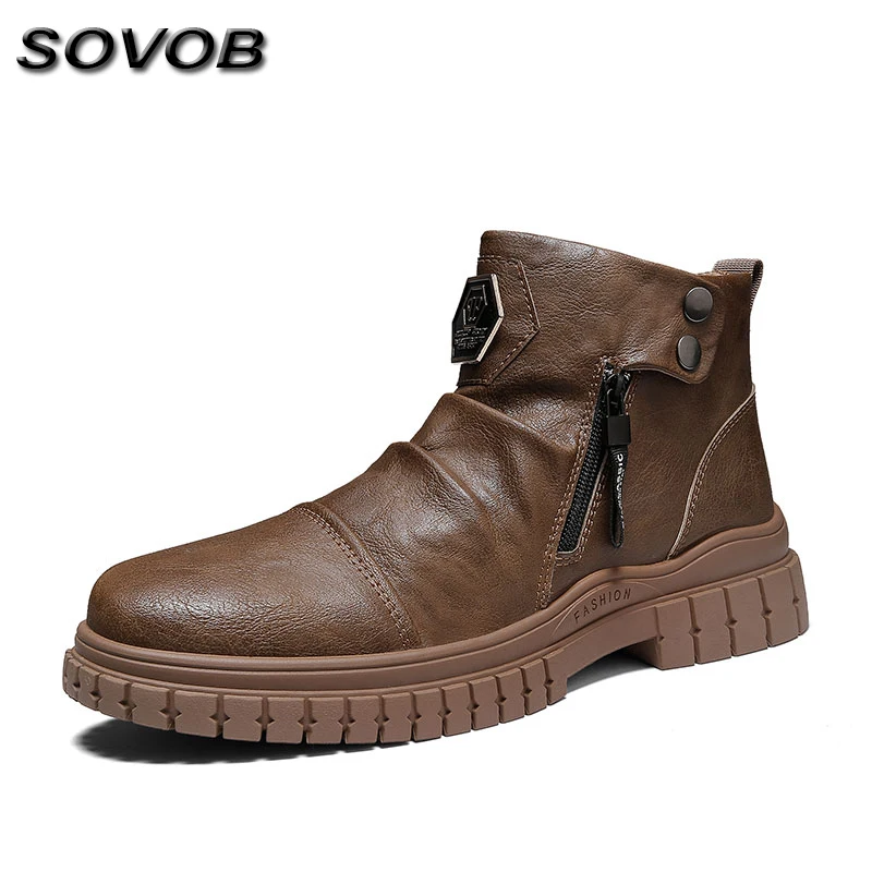 British Style Brown Men's Motorcycle Boots Fashion Zipper Leather Ankle Boots Male Comfortable Platform High Top Shoes For Men
British Style Brown Men's Motorcycle Boots Fashion Zipper Leather Ankle Boots Male Comfortable Platform High Top Shoes For Men