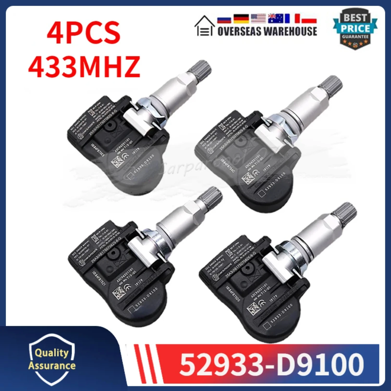 4PCS TIRE SENSOR 52933-D9100 For Genesis G90 Hyundai Elantra Kia Cadenza Optima Sportage TPMS Car Tyre Monitor Pressure Sensor
4PCS TIRE SENSOR 52933-D9100 For Genesis G90 Hyundai Elantra Kia Cadenza Optima Sportage TPMS Car Tyre Monitor Pressure Sensor