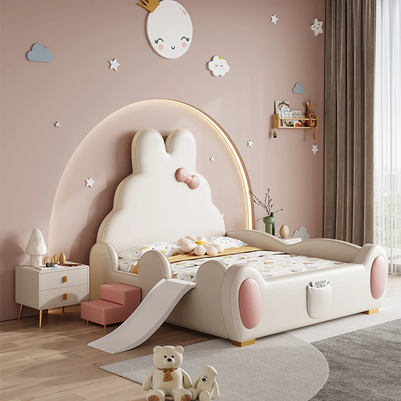 #Popular Rabbit-Themed Kids Bed for Girls Made of Leather and Solid Wood Children's Bed with Guardrails and Slide
#Popular Rabbit-Themed Kids Bed for Girls Made of Leather and Solid Wood Children's Bed with Guardrails and Slide