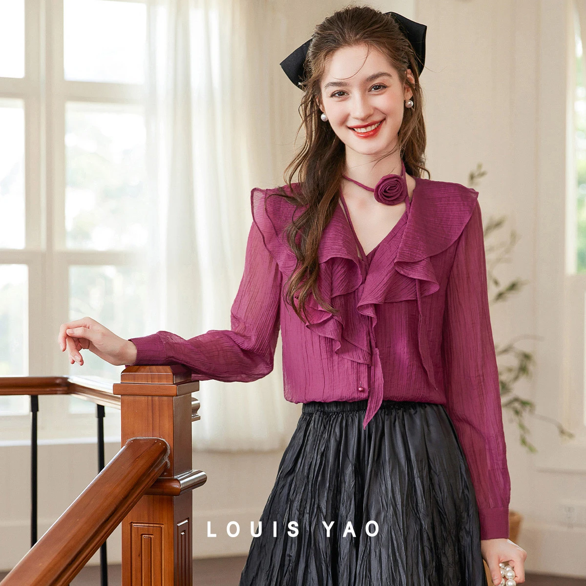 LOUIS YAO French Elegant Women's Blouse 2026 Autumn Detachable Floral Decoration Lyocell Ruffled Blouse Women Shirt
LOUIS YAO French Elegant Women's Blouse 2026 Autumn Detachable Floral Decoration Lyocell Ruffled Blouse Women Shirt