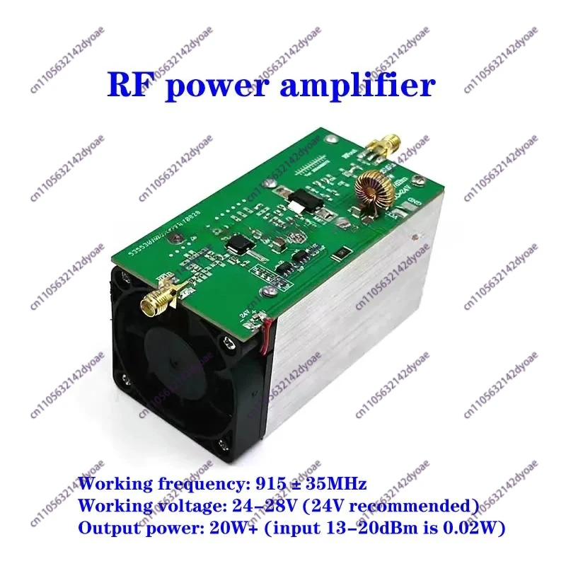 RF power amplifier, 20W+915MHz operating voltage: 24-28V, current: 3.5A, connector: SMA
RF power amplifier, 20W+915MHz operating voltage: 24-28V, current: 3.5A, connector: SMA