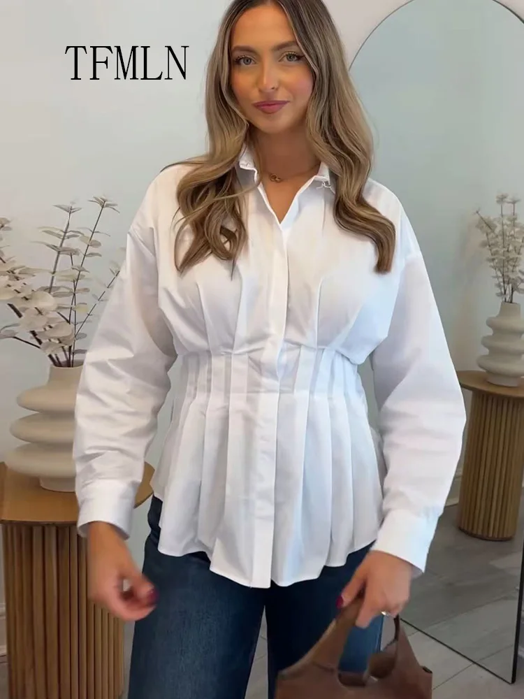 TFMLN 2026 Spring Summer Women Causal Folds Blouses Fashion Single Breasted Lapel Slim Shirts Office Ladies Solid Pleated Tops
TFMLN 2026 Spring Summer Women Causal Folds Blouses Fashion Single Breasted Lapel Slim Shirts Office Ladies Solid Pleated Tops