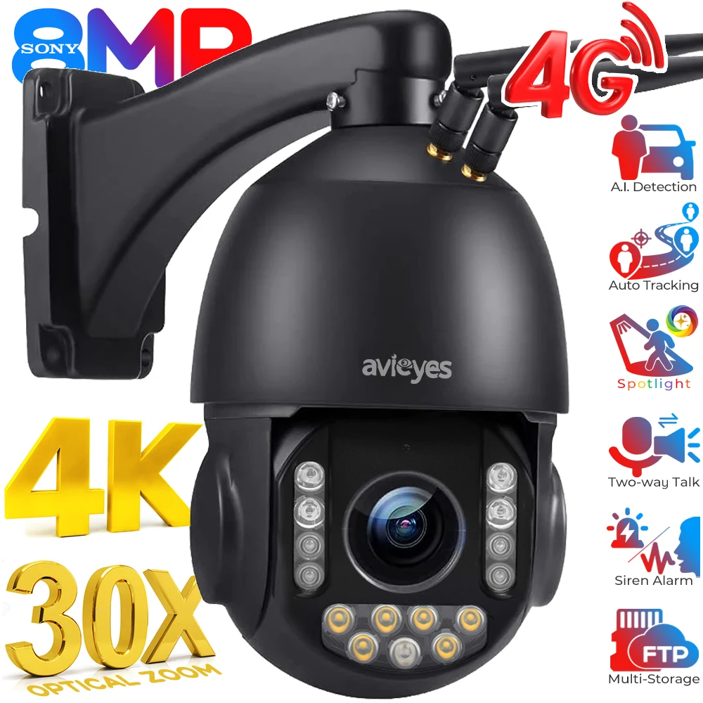 4K 8MP IP Security Camera Outdoor 4G Sim Card/WIFI 30X Zoom PTZ Human/Car Auto Tracking Auto Zoom Speed Dome Surveillance Camera
4K 8MP IP Security Camera Outdoor 4G Sim Card/WIFI 30X Zoom PTZ Human/Car Auto Tracking Auto Zoom Speed Dome Surveillance Camera