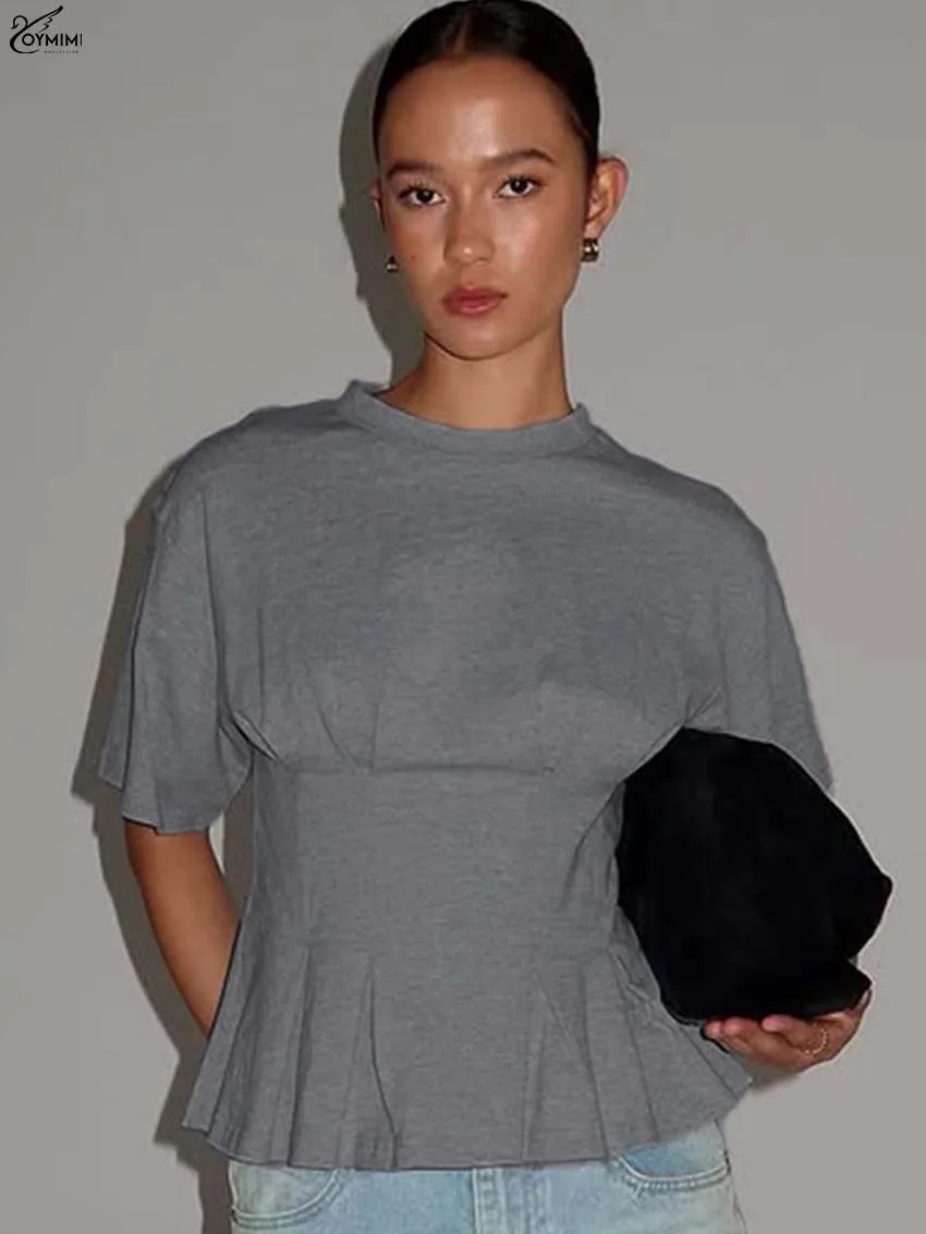 Oymimi Elegant Grey O-Neck Women's Blouse Casual New Short Sleeve Zipper Pleated Blouses Fashion Solid Slim Blouses Streetwear
Oymimi Elegant Grey O-Neck Women's Blouse Casual New Short Sleeve Zipper Pleated Blouses Fashion Solid Slim Blouses Streetwear