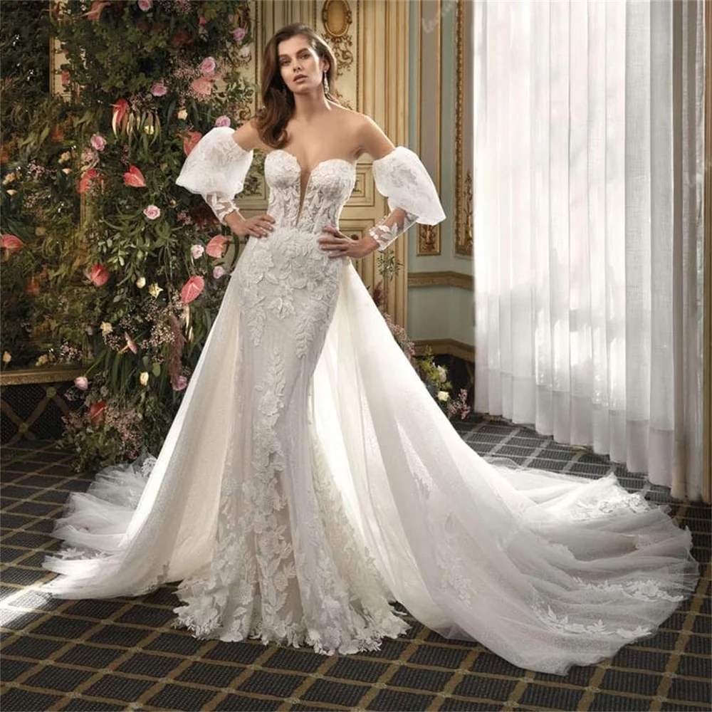Lorencia Princess Wedding Dress Mermaid Bridal Gowns Lace Applique Bride Dress Detachable Train Sleeve Vestido De Novia YMW120
Lorencia Princess Wedding Dress Mermaid Bridal Gowns Lace Applique Bride Dress Detachable Train Sleeve Vestido De Novia YMW120