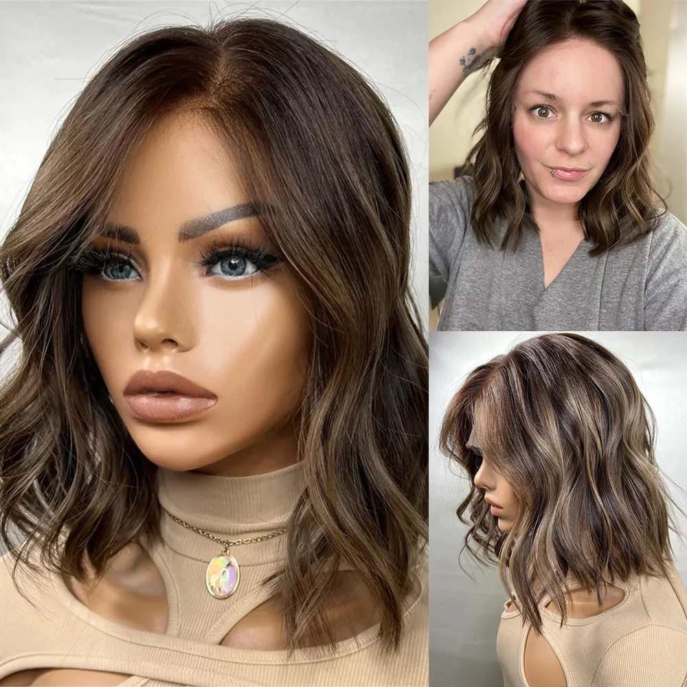 Brunette Highlight Lace Front Wigs Synthetic Hair Short Waves Dark Chocolate Brown Lace Wigs Heat Resistant Fiber for Woman
Brunette Highlight Lace Front Wigs Synthetic Hair Short Waves Dark Chocolate Brown Lace Wigs Heat Resistant Fiber for Woman