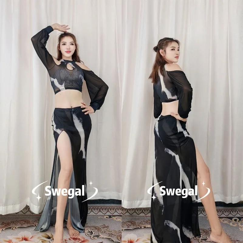 Customized SWEGAL Belly Dance Costumes Practice Dress Ink Snow Color Blocked Mesh Lantern Sleeve Long Dress Set Beginner
Customized SWEGAL Belly Dance Costumes Practice Dress Ink Snow Color Blocked Mesh Lantern Sleeve Long Dress Set Beginner