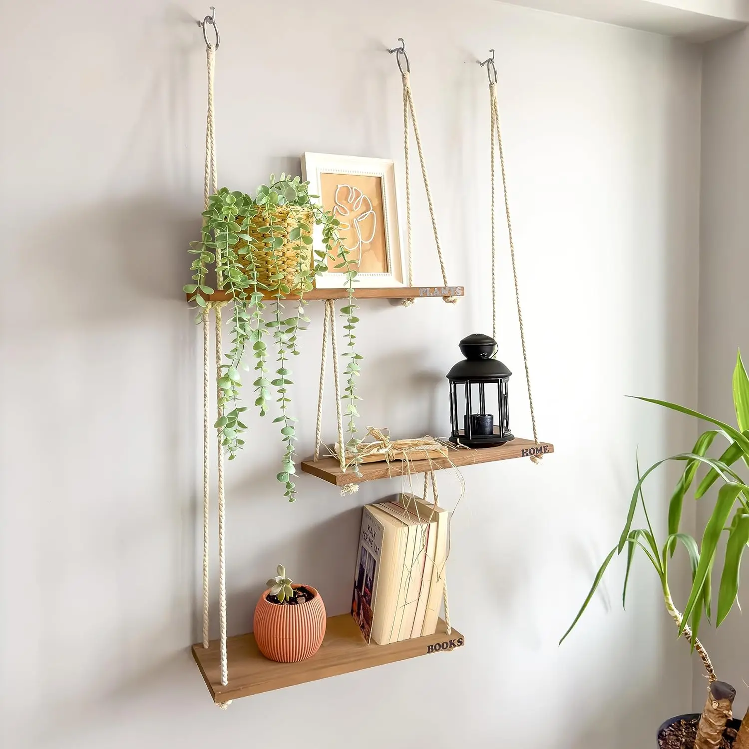 Boho Wall Shelves for Plants & Decor - Rope Hanging Shelf, Patented Design for Living Room, Bedroom, Bathroom
Boho Wall Shelves for Plants & Decor - Rope Hanging Shelf, Patented Design for Living Room, Bedroom, Bathroom