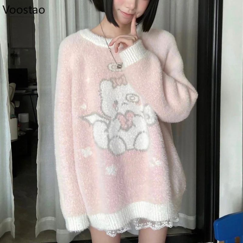 Autumn Winter Cartoon Lolita Knitted Pullover Women Y2k Sweet Pink O-Neck Sweaters Mujer Long Sleeve Loose Tops Female Kintwear
Autumn Winter Cartoon Lolita Knitted Pullover Women Y2k Sweet Pink O-Neck Sweaters Mujer Long Sleeve Loose Tops Female Kintwear