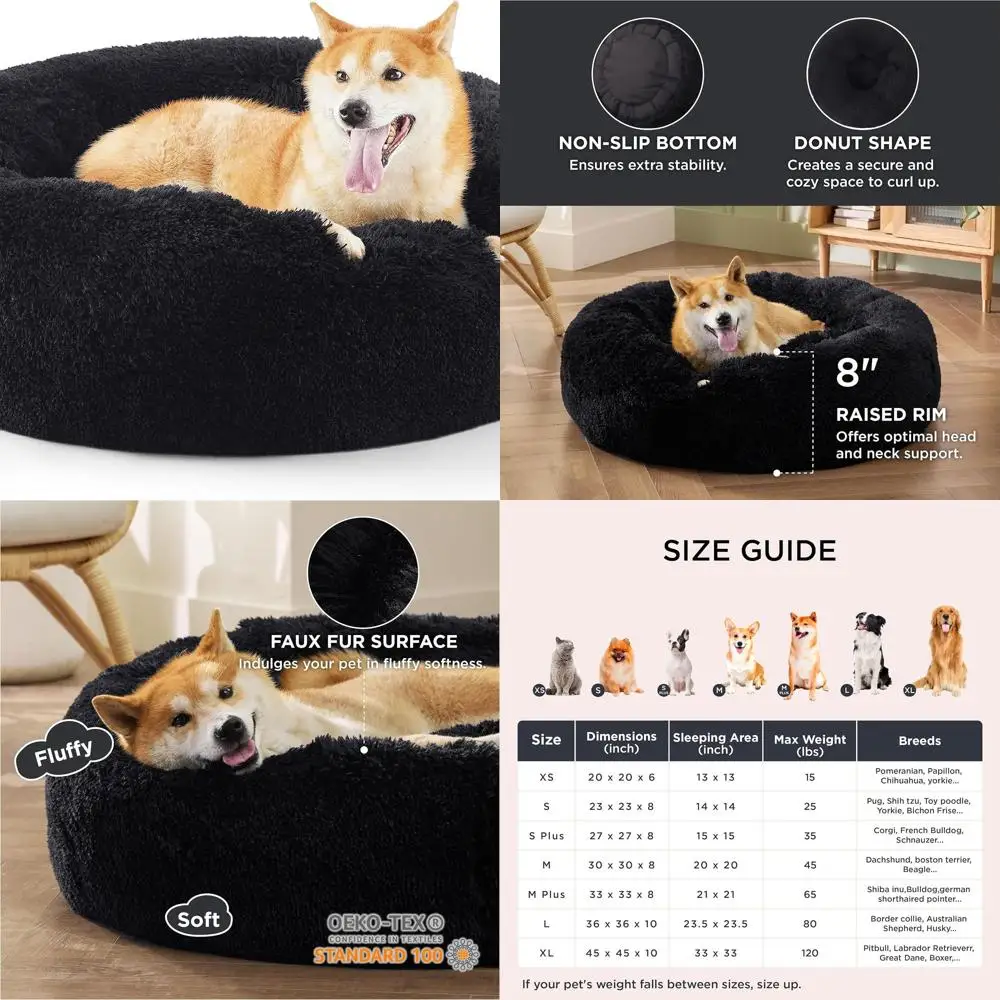 Medium Washable Donut-Shaped Plush Pet Bed, 30 Anti-Slip, Suitable for Dogs up to 45 lbs, Black
Medium Washable Donut-Shaped Plush Pet Bed, 30 Anti-Slip, Suitable for Dogs up to 45 lbs, Black