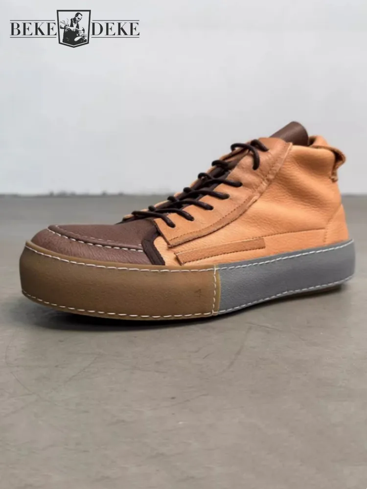 Mens Casual Shoes Lace Up Mixed Colors Vintage Thick Bottom Round Toe Spring Autumn Genuine Leather Platform High Top Shoes Male
Mens Casual Shoes Lace Up Mixed Colors Vintage Thick Bottom Round Toe Spring Autumn Genuine Leather Platform High Top Shoes Male